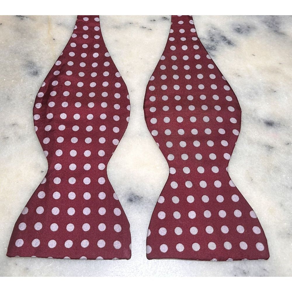 Beau Ties Ltd 100% Silk Wide Maroon Burgundy Polka Dot Self Bow Tie Made In USA